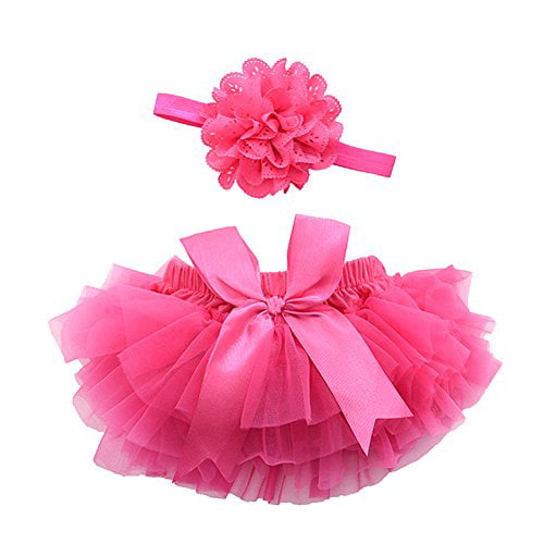 Baby Girls Bloomers Infant Toddlers CottonTulle Ruffle Bow Diaper Cover and headhand