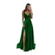 thumbnail image 1 of Vestido de dama de honor Monvelli, largo, cuello vuelto, satinado, verde esmeralda, 1 of 7