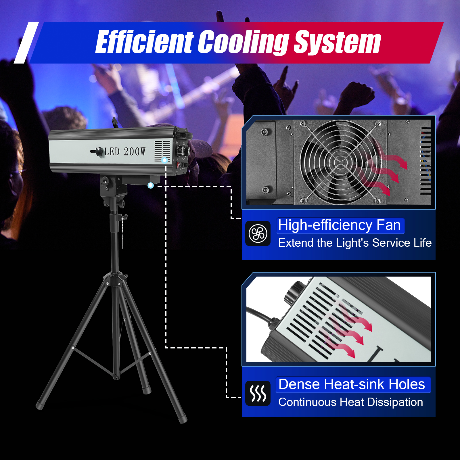 200W LED Follow Spot Light Manual Control Spotlight Stage Light Adjustable for large stages, theaters