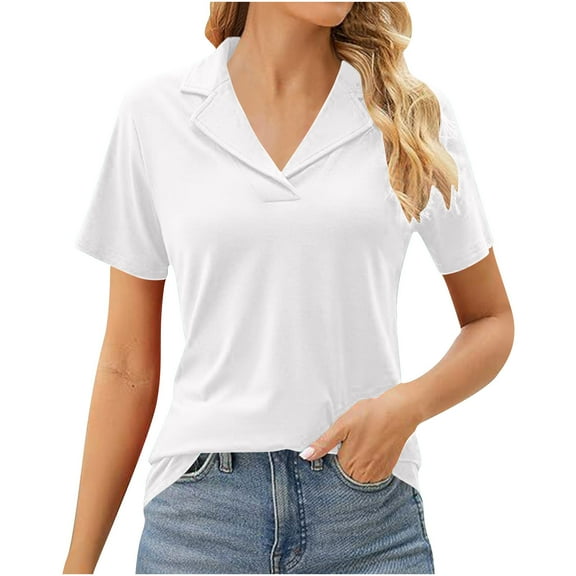 XuJwPNcy Womens Short Sleeve Golf Shirts V Neck Business Dressy Casual Tops Summer Collared Solid Trendy Outdoor Workout Tees