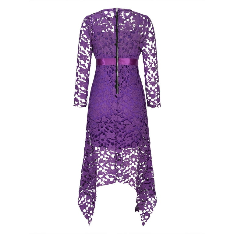 Graduation Dress for Lady Hollow Lace Maxi Dress Womens Formal Evening  Gowns, Asymmetrical Elegant Long Floor-Length Lace Dress Purple 4XL -  Walmart.com