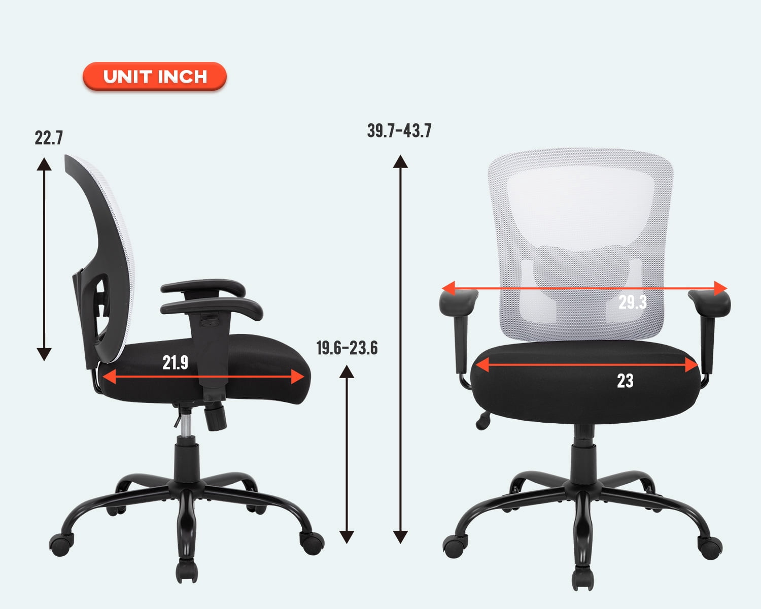 Big and Tall Office Chair 500lbs, Ergonomic Computer Chair Height Adjustable Mesh Chair Heavy Duty Chair, Wide Seat Computer Executive Desk Chair with Adjustable Armrest, Lumbar Support, White
