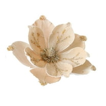 CuiLiyq Large Glitter Christmas Flower, 9.4" Artificial Magnolia Flowers Velvet Christmas Tree Flower Decorations, for Xmas Tree Party Wedding Ornaments (Beige)