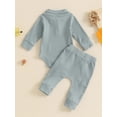 thumbnail image 5 of Nygoyerh 2-Piece Baby Boys Ribbed Set 3M 6M 12M 18M Button Long Sleeve Playwear Lapel Neck Romper with Drawstring Pocket Long Trousers Newborn Infant Outfits, 5 of 7