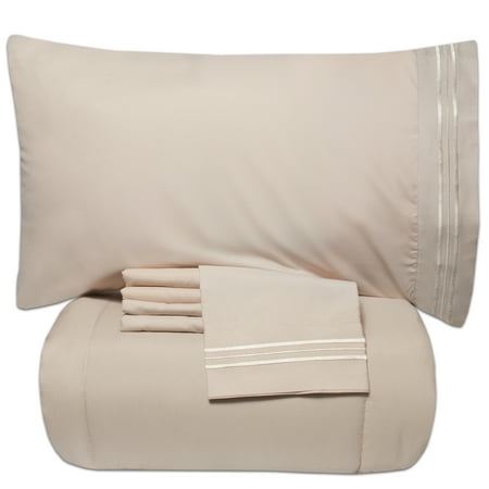 Luxury 5 Piece Bed-In-A-Bag Down Alternative Comforter & Sheet Set Queen Cream By Sweet Home Collection
