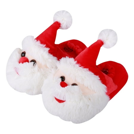 

Vera Natura Unisex Baby Fleece Slippers for Christmas Cartoon Santa Claus Print Soft Sole Anti-Slip Crib Shoes