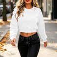 thumbnail image 6 of Gytharion Women's Cropped Sweatshirts Crew Neck Patch Pocket Solid Color Soft Comfortable Classic Pullovers Fashion Cozy Athleisure Pullover Tops, 6 of 7