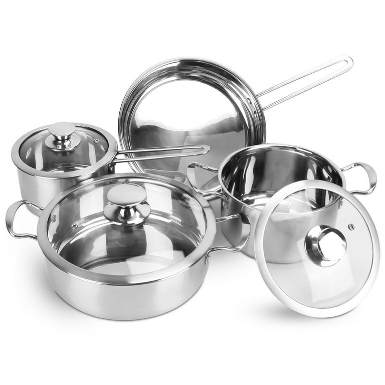 AMOTA TIO Kitchen Cookware Sets 7-Piece Induction Stainless Steel Pots and  Pans Set Kitchenware Cooking Set with Lid Dishwasher Safe Silver