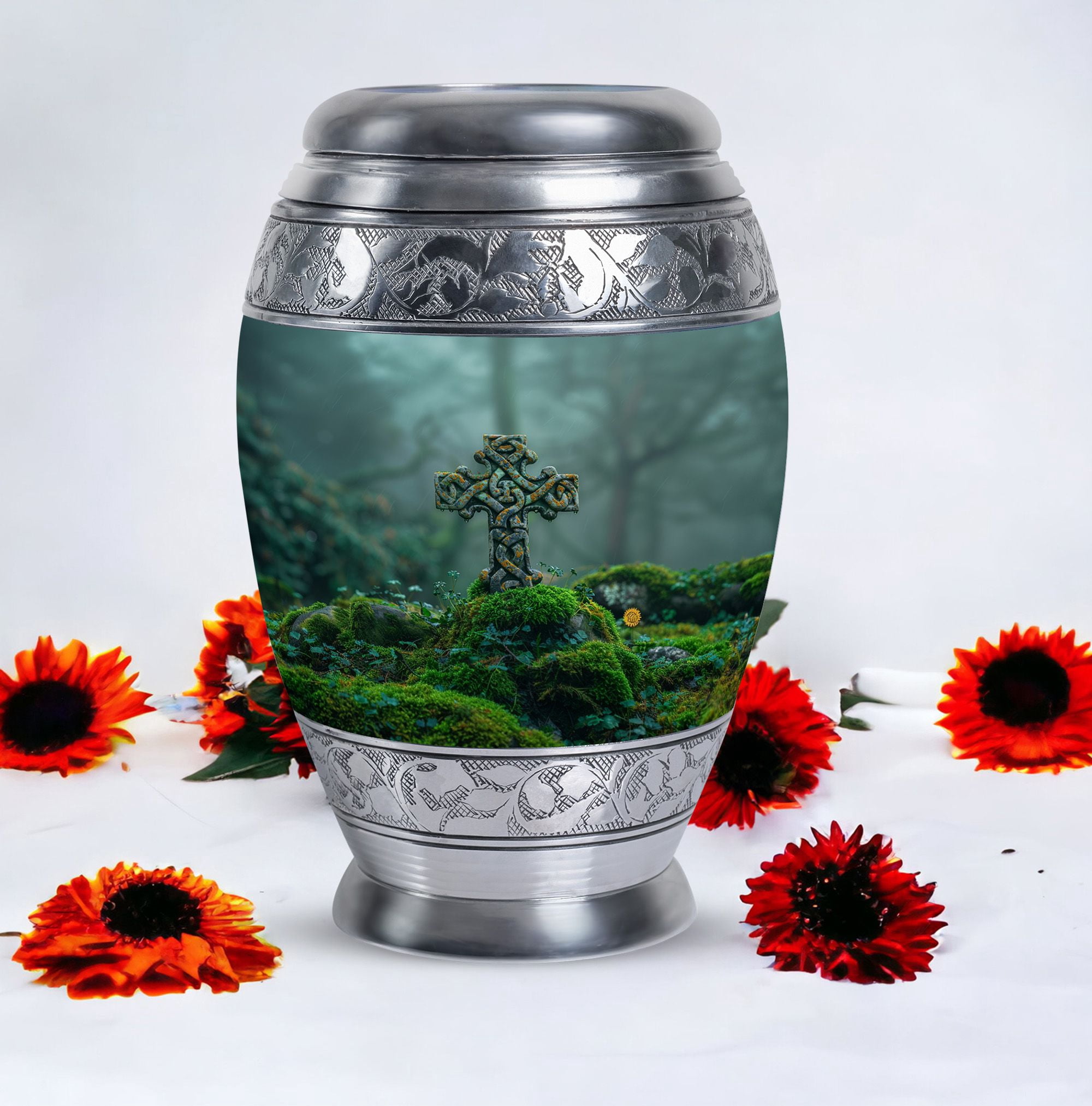 Mossy Solace Large Cremation Urns For Human Ashes Adult Male, Funeral Urns For Adult Ashes Men, Decorative Urns For Ashes, Burial Urns For Adult Human Ashes, Memorial Urn 10 Inch