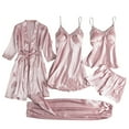 thumbnail image 2 of 5-Piece Women's Silk Satin Loungewear Set with Lace Trim, Padded Vest, Shorts & Robe – All-Season Comfort, 2 of 4