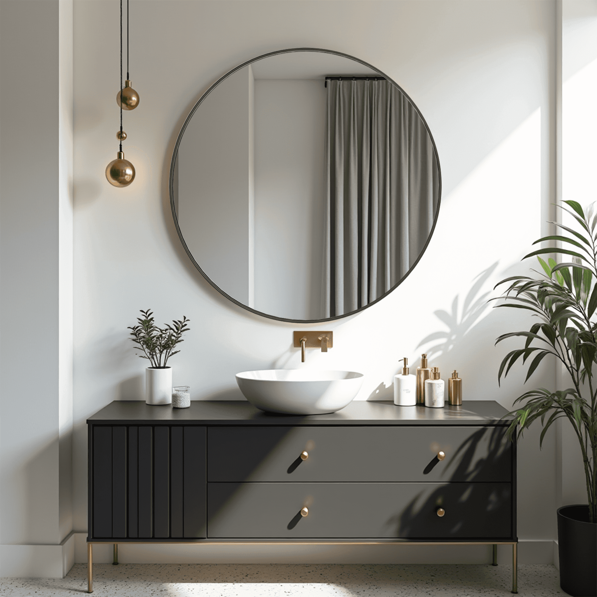 MAYEERTY 30in Black Round Wall Mirror Bathroom Mirrors, Circle Vanity Mirror