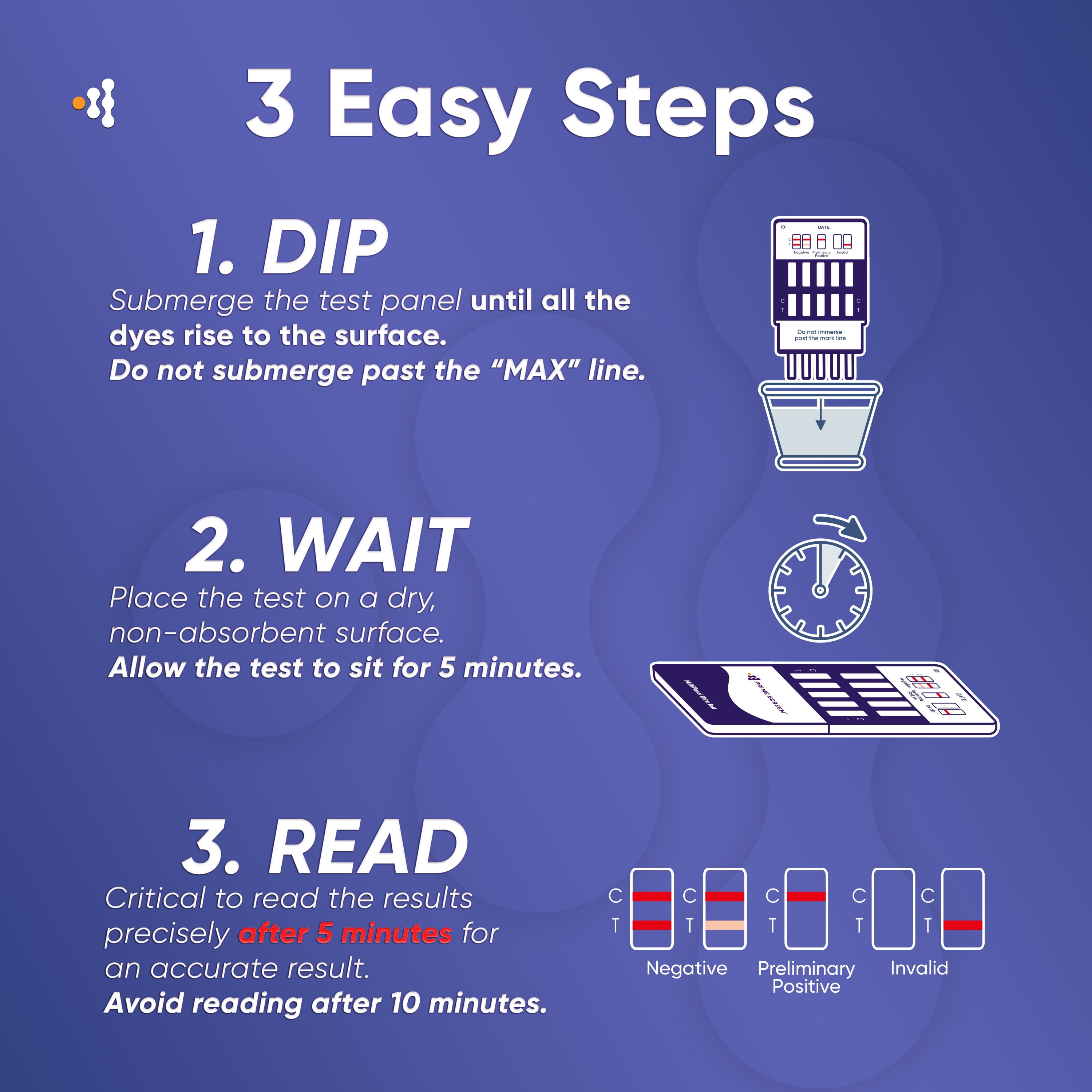 Prime Screen Multi-Level Marijuana THC Urine Test Kit – Detects Marijuana at 15, 50, 100, 200, and 300 ng/mL [5-Pack]
