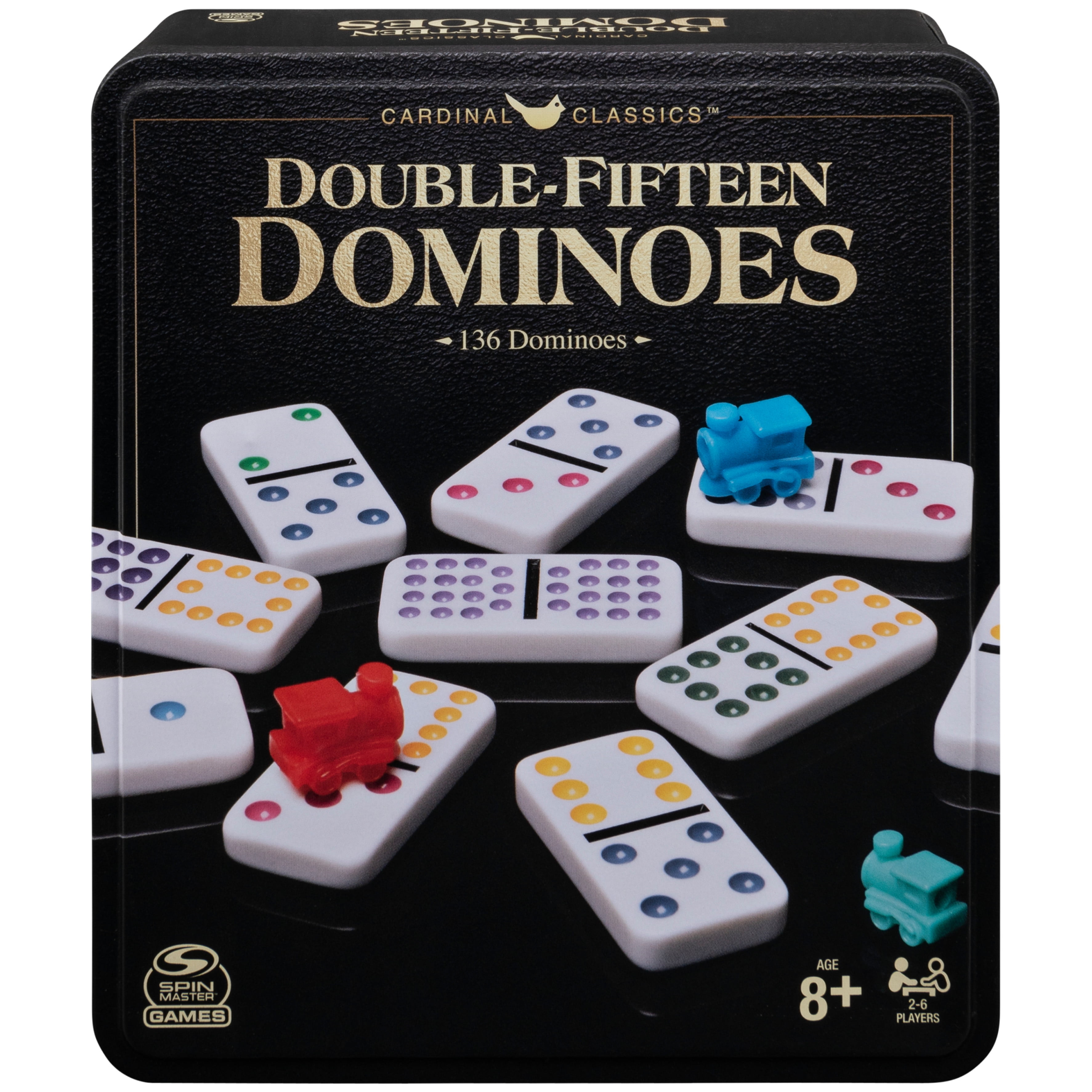 Double Fifteen Dominoes Set in Storage Tin, for Families and Kids Ages 8 and up