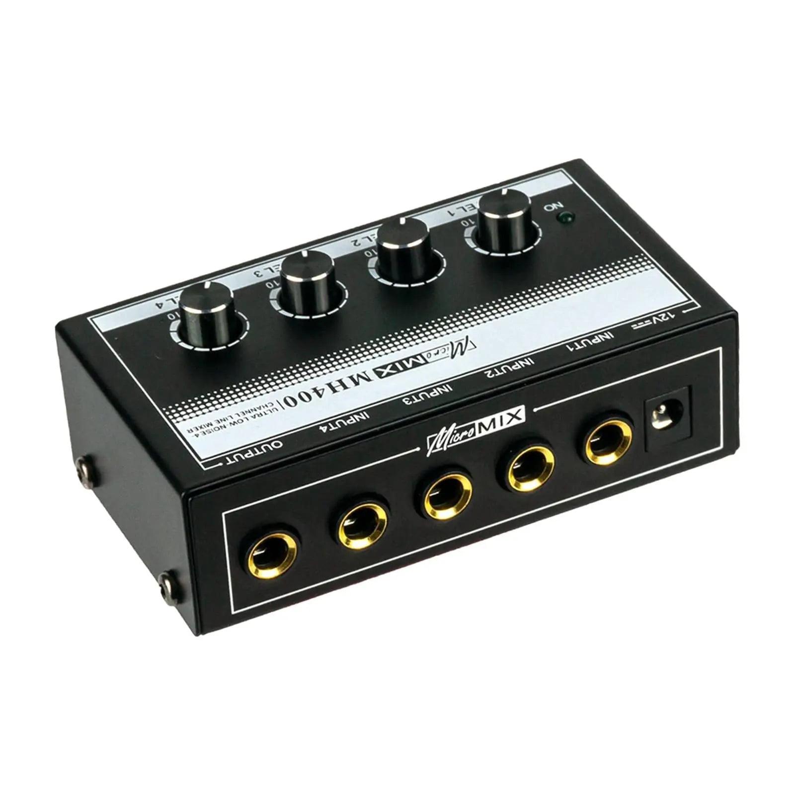 Sound Mixer Professional 4 Channel Line Mixer Volume Control Mini Au-dio Mixer for Musical Instruments Keyboards Bass Black ,Precision Control