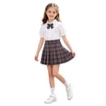 thumbnail image 2 of HAOTAGS 3PC Girls Outfit Sets, Short Sleeved Shirt Checkered Skirt Breathable with Necktie School Uniform Set Gray Size 11, 2 of 2