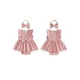 thumbnail image 2 of Aojekbee Baby Girls Rompers Solid Color Ruffles Sleeveless Crew Neck Bowknot Skirt Hem Infant Bodysuits Jumpsuits with Headband, 2 of 8