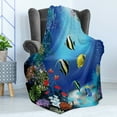 thumbnail image 4 of Underwater Soft Flannel Fleece Throw Blanket, Tropical Undersea Colorful Fishes Swimming in the Ocean Coral Reefs Image, Cozy Plush for Indoor and Outdoor Use, 50" x 60", Blue, by Ambesonne, 4 of 5