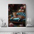 thumbnail image 2 of Mudket Framed Leopard on Blue Sofa Canvas Wall Art, Floral Leopard Print, Vintage Animal Wall Decor for Living Room Bedroom - 12"L x 8"W, 2 of 10