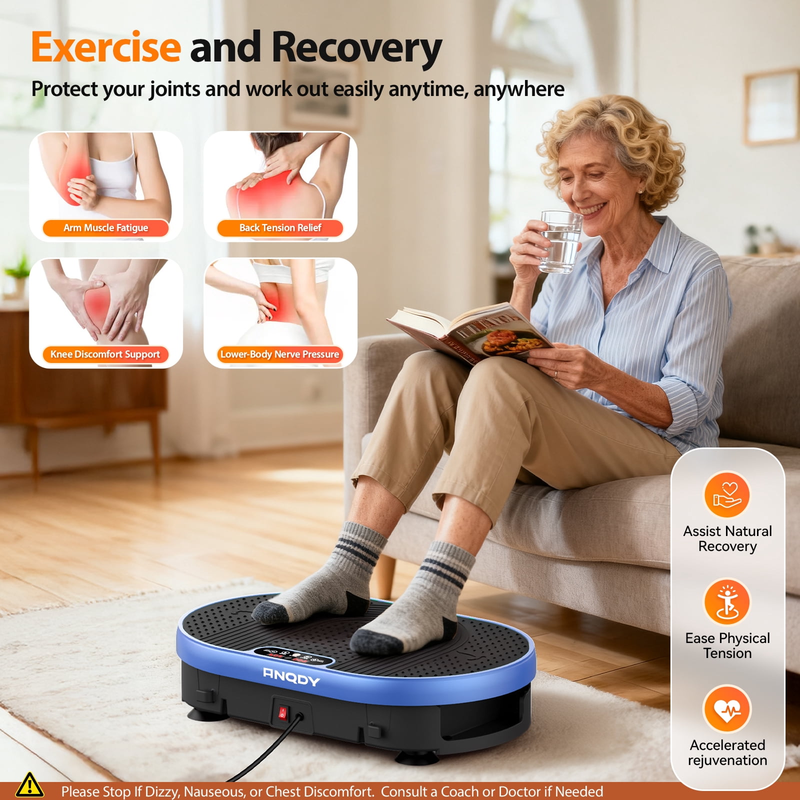 Anqdy Vibration Plate Exercise Machine for Lymphatic Drainage Weight Loss Whole Body Workout,with 2 Loops for Home Exercise Gym 350lb Capacity
