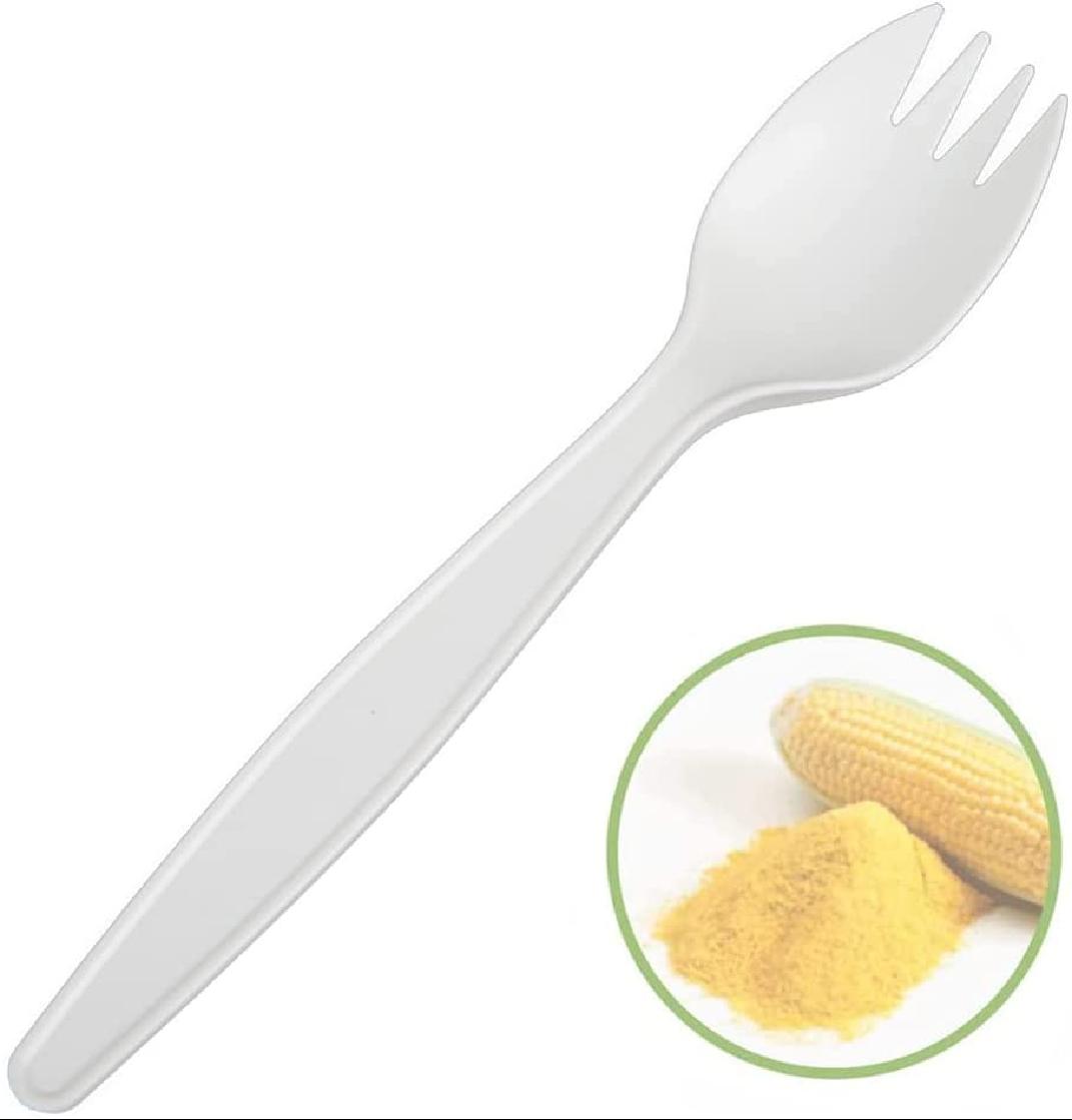 Disposable/Reusable Sporks 100 Compostable, Cornstarch Material
