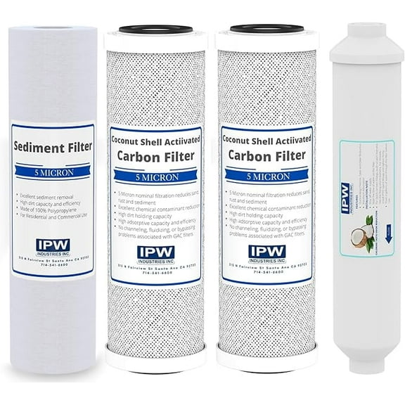 Compatible with Replacement Filter Kit for Watts RO-TFM-5SV RO System - Includes Carbon Block Filters, PP Sediment Filter & Inline Filter Cartridge by IPW Industries Inc