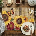 thumbnail image 4 of Sunflower Butterfly Summer Placemats Set of 6 Washable Table Mats for Kitchen Dining Table, Cotton Linen Place Mats for Indoor Outdoor Parties Holiday Decoration, Wooden Texture, 4 of 6