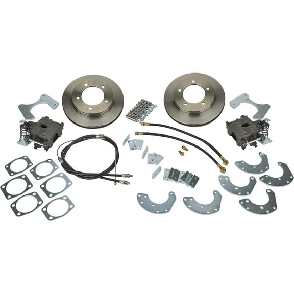 Speedway Motors Rear End Disc Brake Conversion Kit, Includes Single Piston Calipers, E-Brake Cables, D154 Pads, Rubber Hoses, Caliper Brackets, Fits 9 Inch Ford Truck