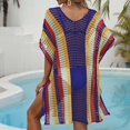 thumbnail image 3 of Besolor Robe de Plage pour Femmes, Crochet, Rayures Multicolores, Col en V, Tricot Ajouré, 3 of 3