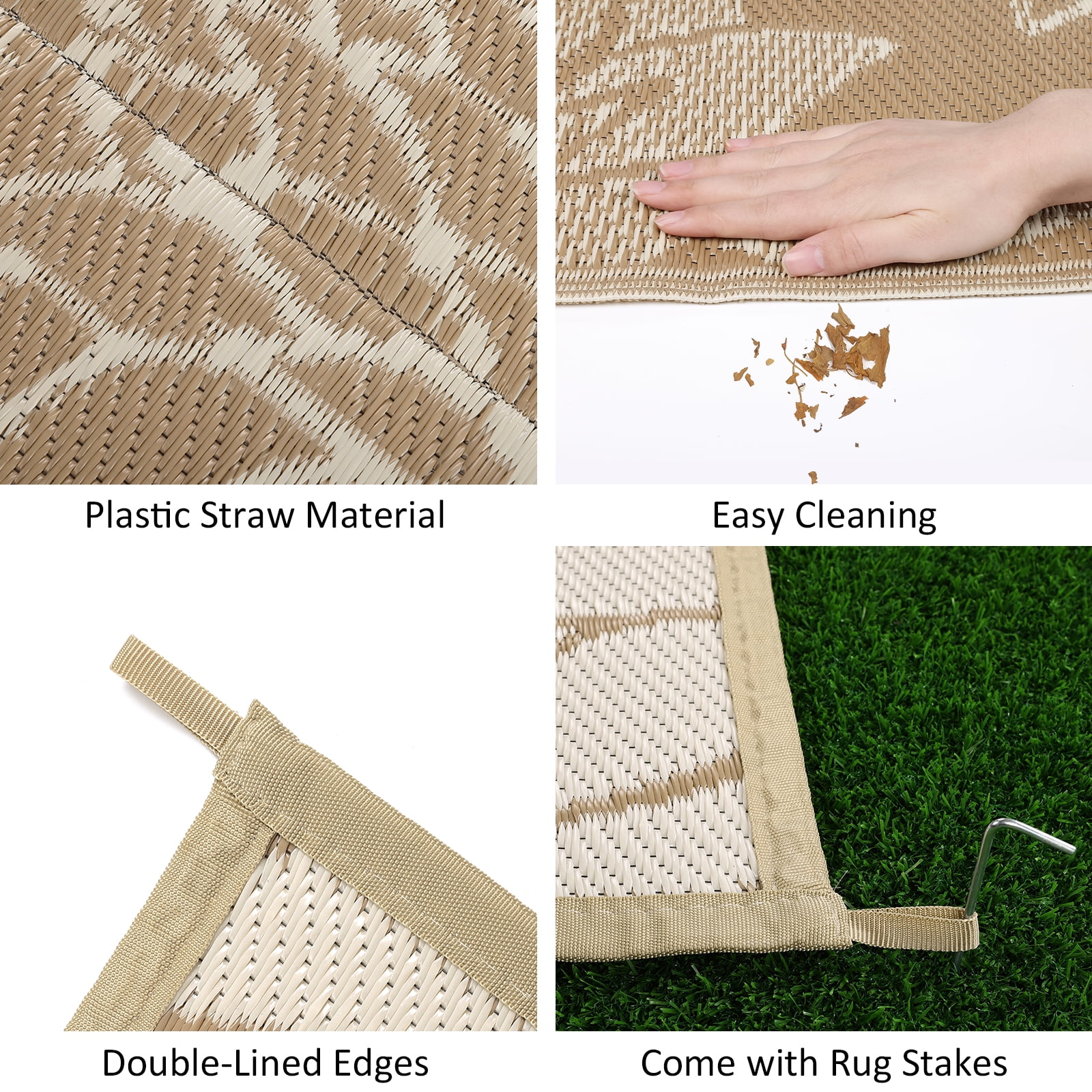 Ileading Outdoor Rugs for Patios 8'x10' Waterproof Patio Mat Plastic Straw Rug Reversible RV Camping Tent Rug Outside Area Rug for RV, Patios,Deck, Beach,Balcony, Camping