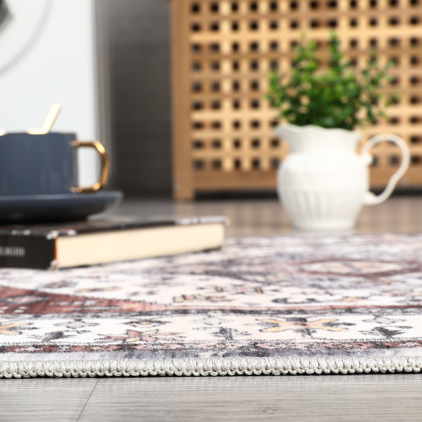 Garvee Area Rug 5'x7' Vintage Floral Print Rugs for Living Room Non-Slip Stain-Resistant Throw Rugs Home Decor, Dark Wine Red