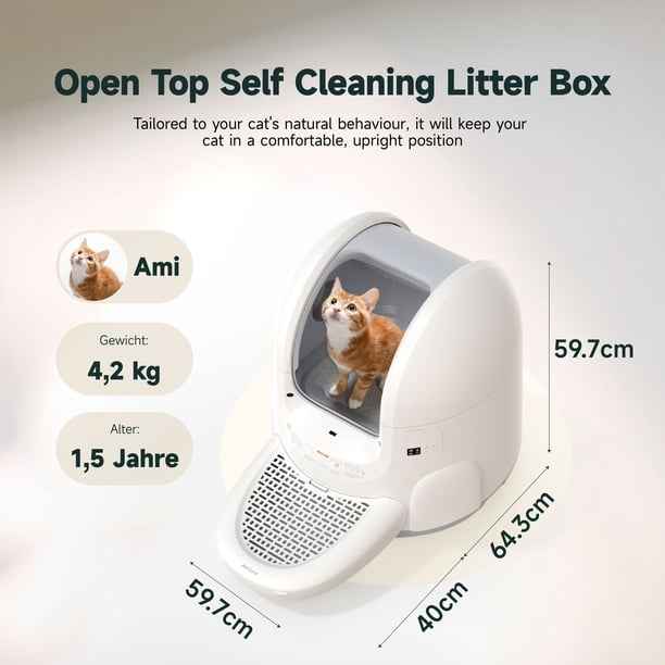 Amicura Cura 2 Automatic Self-Cleaning Cat Litter Box, 65+12L