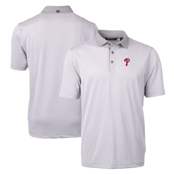 Men's Cutter & Buck Gray/White Philadelphia Phillies Virtue Eco Pique Micro Stripe Recycled Polo