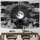 thumbnail image 2 of Tapiz de pared psicodélico con motivos de luna, estrellas y nubes, 150x200cm en blanco y negro, para dormitorio, 2 of 5