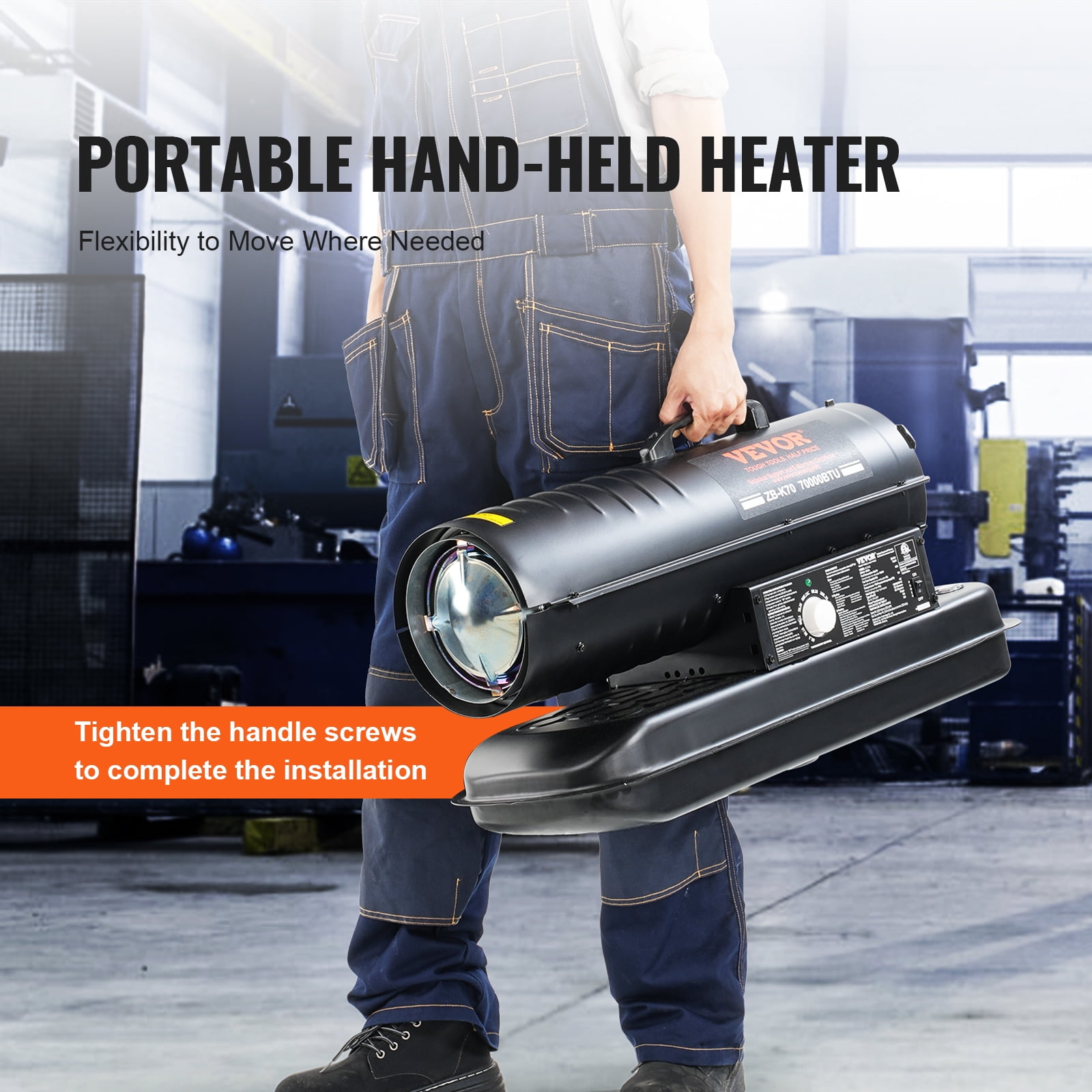 VEVOR Kerosene Forced Air Heater, 70000 BTU Portable Torpedo Diesel Space Heater with Thermostat, 5 Gallon Tank Energy-Efficient heavy-duty Heater, for Indoor Outdoor Use Workshop Industry