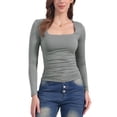 thumbnail image 1 of Blusas básicas ajustadas de manga larga con escote cuadrado para mujer, XL, gris oscuro, 1 of 6