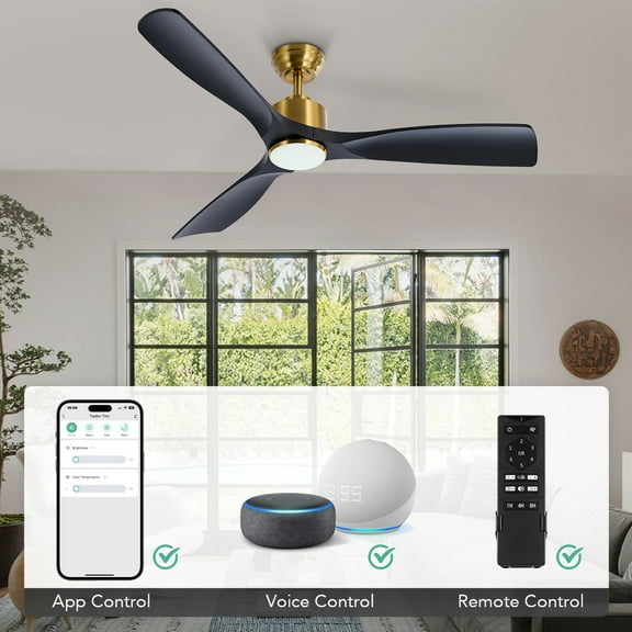 Bestco 52" Black Smart Ceiling Fan with Remote Control