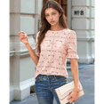 thumbnail image 6 of Women'S Summer Eyelet Hollow Out Crochet Lace Embroidered Short Sleeve Puff Tops Pink M, 6 of 7