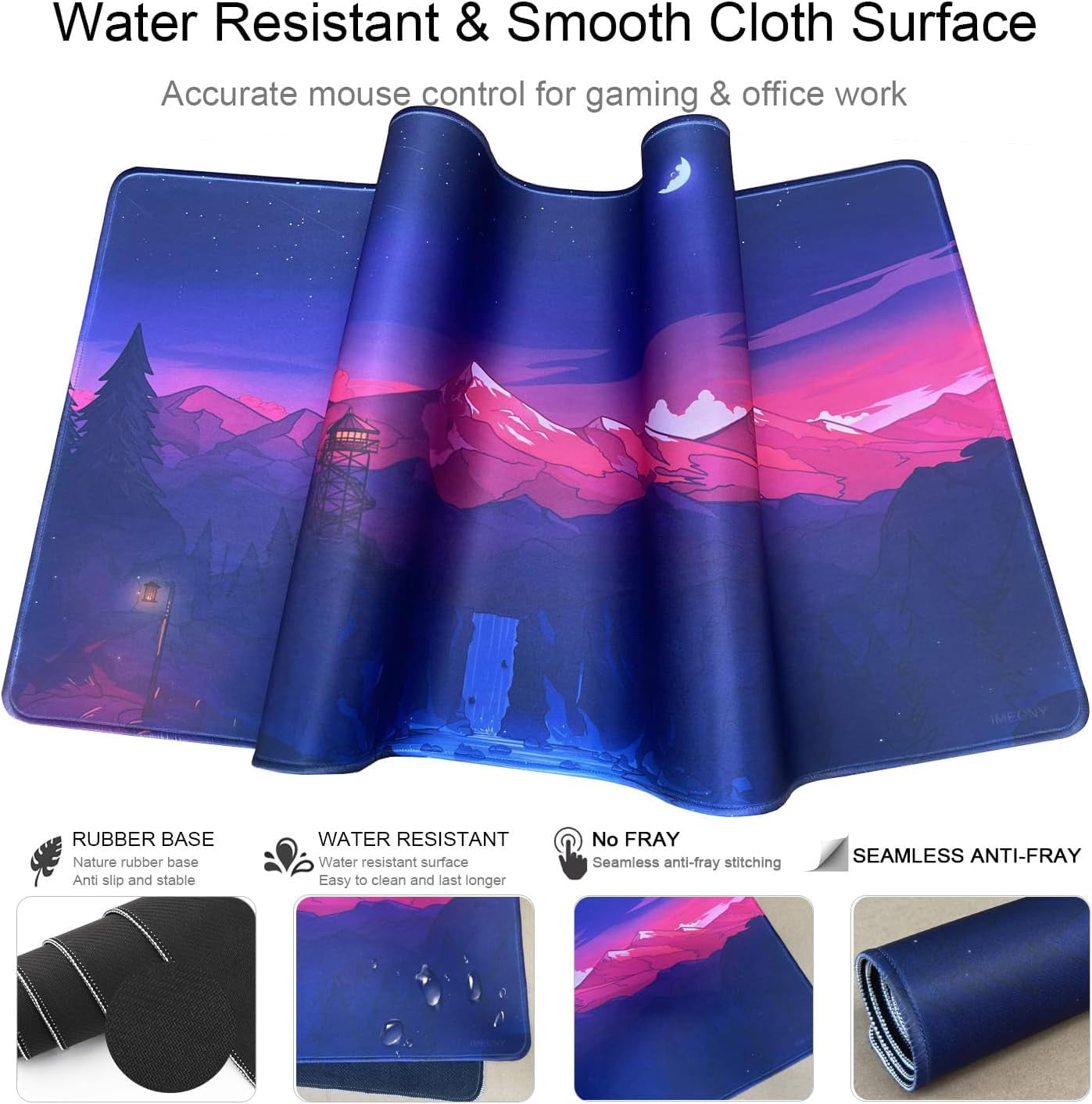 Large Gaming Mouse Pad, Extended XXL Desk Pad & Non-Slip Rubber Keyboard Mat Stitched Edges (90x40 Mountains)