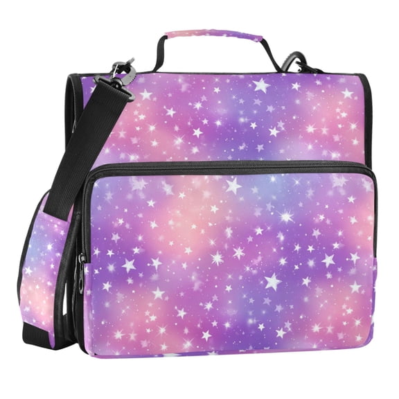Zipper Binder White Star 1.5 Inch Binder Folder Bag with Shoulder Strap and Handle