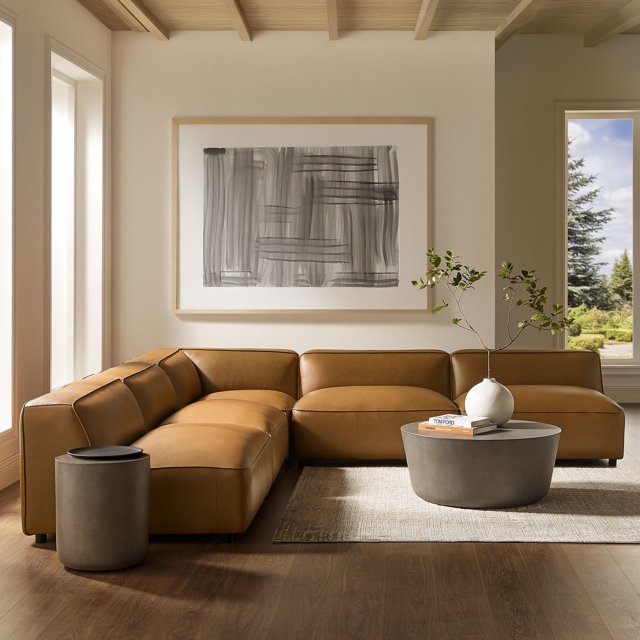 Modway Auren 5-Piece Upholstered Armless L-Shaped Vegan Leather Modular Sofa in Camel
