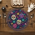 thumbnail image 4 of Smile Skulls Floral Day of The Dead Halloween Round Placemats Set of 4, 15 Inch Round Table Mats for Dining Decoration, 4 of 6