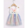 thumbnail image 3 of Musuos Kids Girl Easter Sleeveless Mesh Dress, 6M 12M 3Y 4Y 5Y Contrast Color Sequined Bunny Pattern Round Neck One-piece, 3 of 9