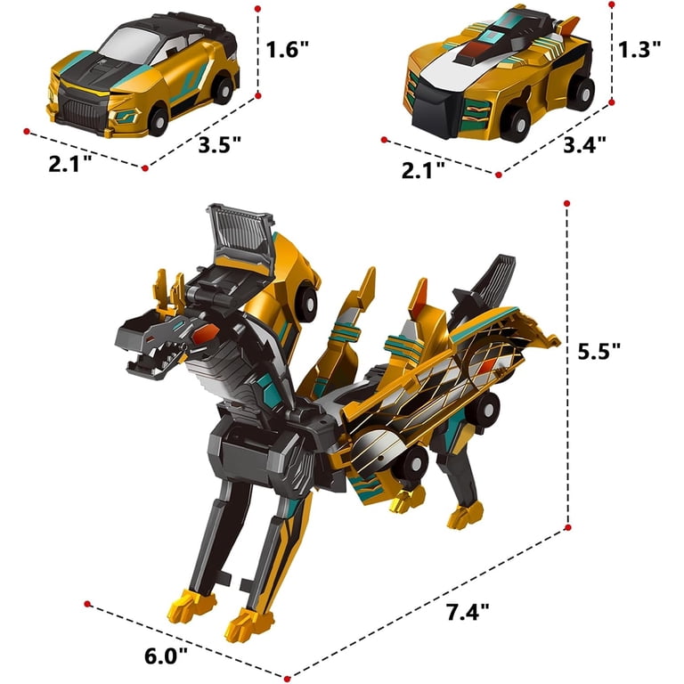 Collision Transforming Dinosaur Car Toy, 2 Magnetic Cars Transform