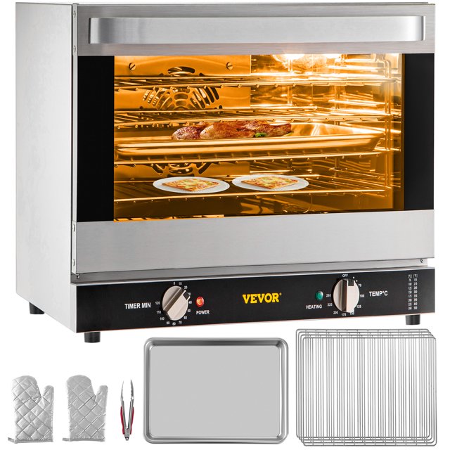 VEVOR Commercial Convection Oven, 66L/60Qt, Half-Size Conventional Oven Countertop,1800W 4-Tier Toaster Electric Baking Oven with Trays Wire Racks Clip Gloves, 120V