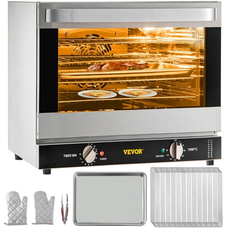

VEVORbrand Commercial Convection Oven 66L/60Qt Half-Size Conventional Oven Countertop 1800W 4-Tier Toaster with Front Glass Door Electric Baking Oven with Trays Wire Racks Clip Gloves 120V ETL Listed