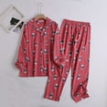 thumbnail image 2 of Women Breathable Pajamas Set Cotton Flannel Plus Size Simple Spring Autumn Winter Cartoon Long Sleeve Trousers Set Fashion Two Piece Sleepwear Comfy Loungewear Sets Soft Loose Nightwear, 2 of 3