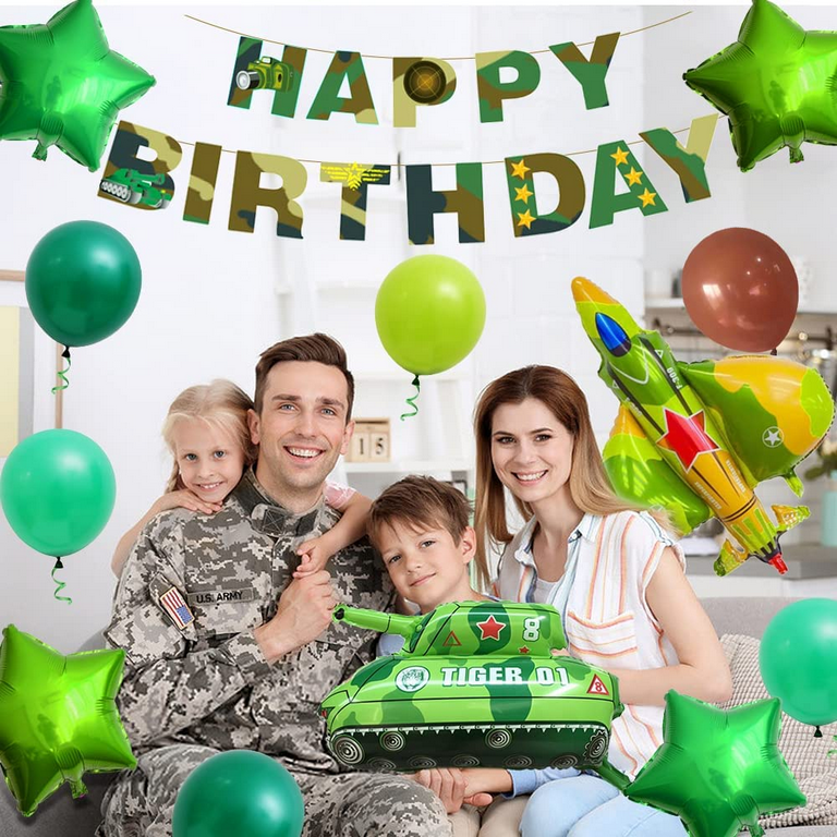 Camo Party Decorations 133pcs Tank Camouflage camo Balloon Arch Garland Kit  with Green Tank Foil Balloon for Call of Duty Hunting Soldier Army