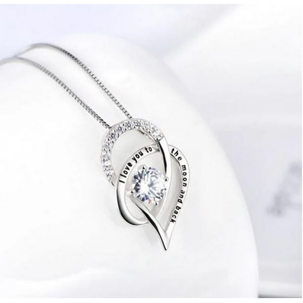 Riakoob Jewelry 18k White Gold Swarovski Crystal I Love You To The Moon And Back Necklace Walmart Com Walmart Com