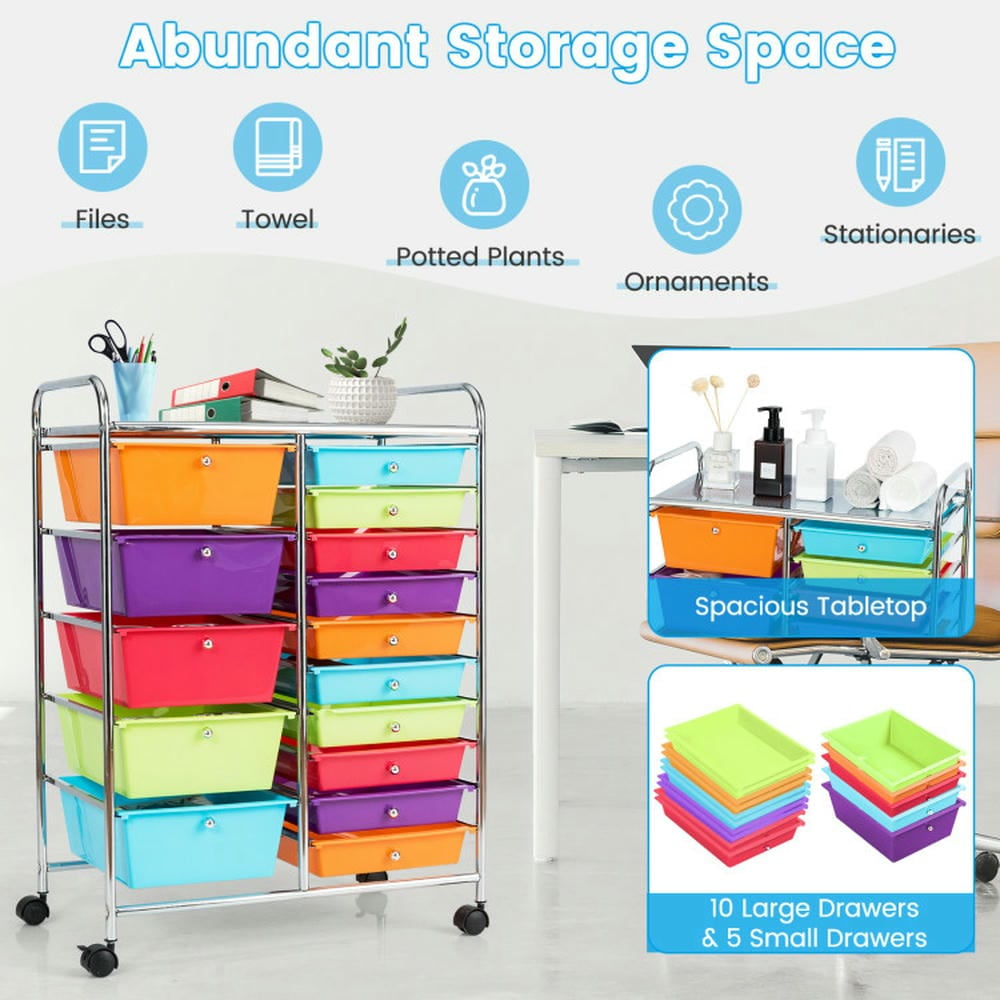 Canddidliike 15-Drawer Utility Rolling Organizer Cart Multi-Use Storage-Multicolor, Craft Storage, Multipurpose Organizer Cart for Home, Office, School