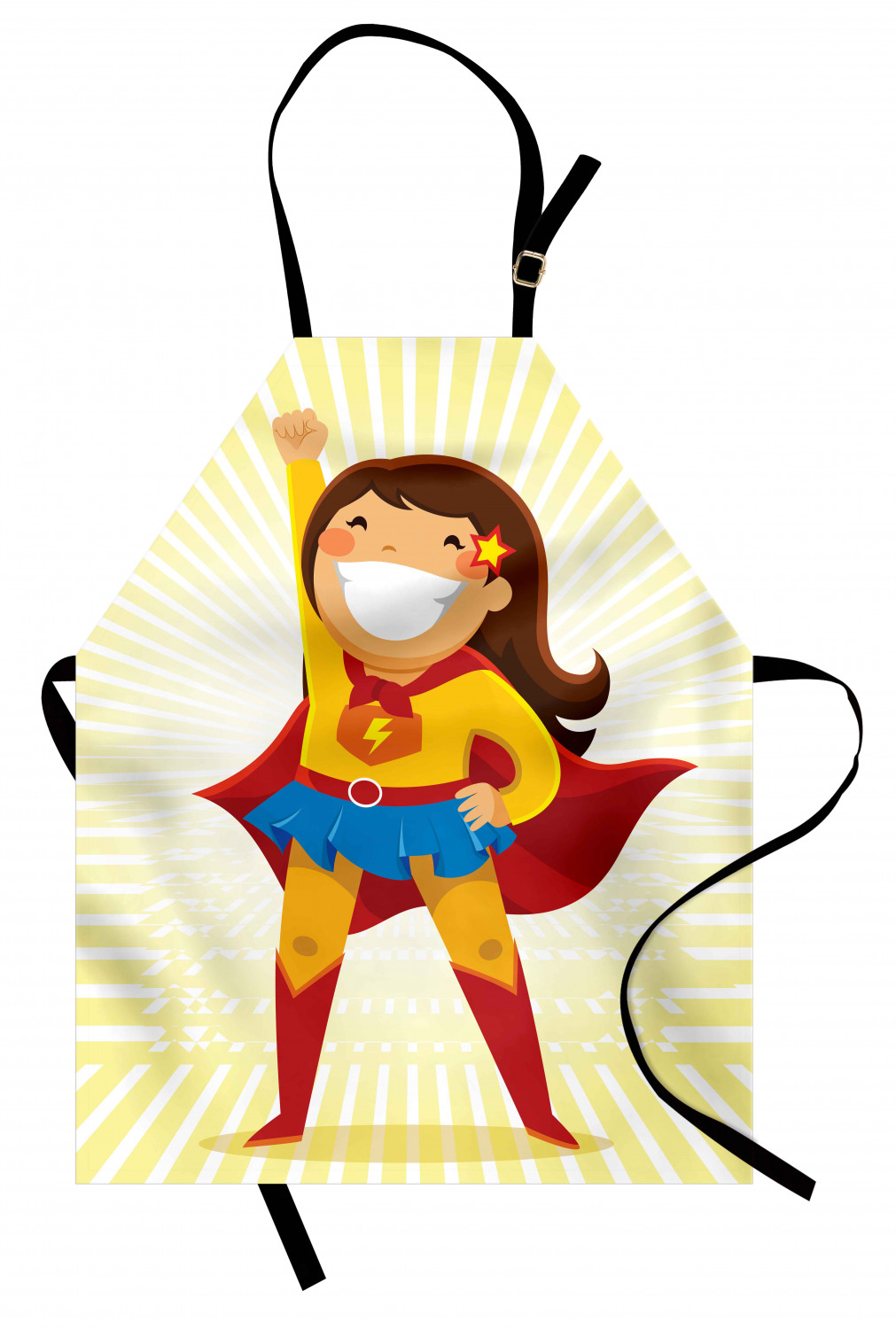 Superhero Apron Courageous Little Girl with a Big Smile in Costume Standing in a Heroic Position, Unisex Kitchen Bib Apron with Adjustable Neck for Cooking Baking Gardening, Multicolor, by Ambesonne - image 1 of 3